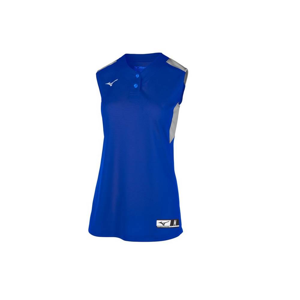 Mizuno Women's Aerolite 2-Button Sleeveless Softball Jersey Royal/Grey (350721-XJN)